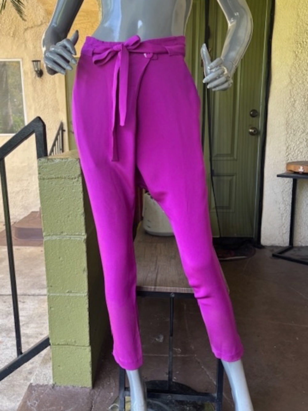 $950 PAMELA BARISH Tybalt Wrap Pant w/ Self Belt in Violet 4-Ply Silk EUC/sz 8